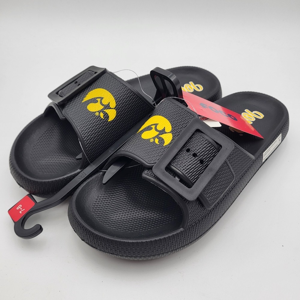 Iowa Hawkeyes Single Buckle Pillow Slides FOCO Womens Medium 7-8 Black